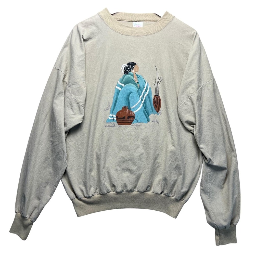 Vintage‎ 90s Quittman USG Graphic Sweatshirt Native American Art XL Retro Cotton
